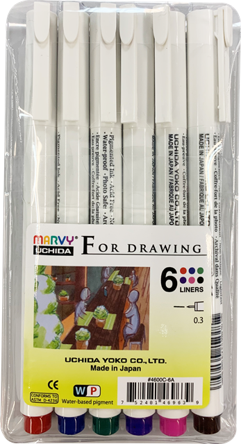 MARVY #4600-6A 0.3 6C DRAWING TECHNICAL PEN SET
