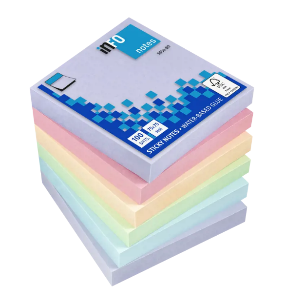 INFO #5854-80 混粉色系列強力便利貼 Sticky Notes (75 x 75mm) 100張/pad (共 6 pads)