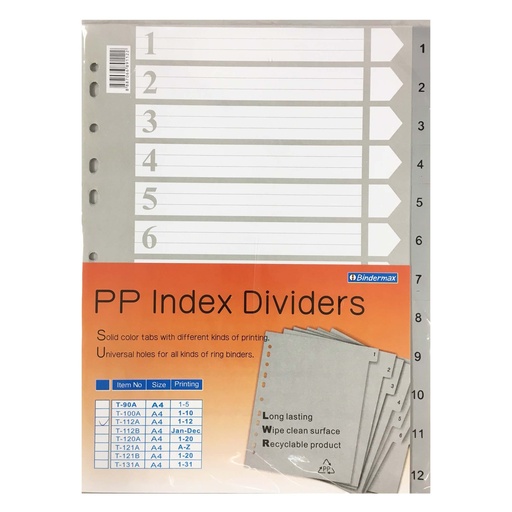[IPSBDT112A] BINDERMAX #T-112A PP INDEX DIVIDER 1-12