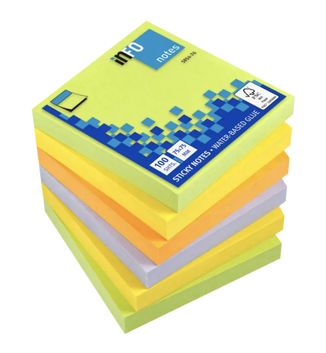 [PIPIF585476] INFO #5854-76 混色強力便利貼 Sticky Notes (75 x 75mm) 100張/pad (共 6 pads)